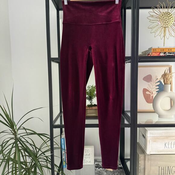 Spanx Velvet Rich Burgundy High Rise Pull-On Ankle Lounge Leggings Women’s Large - Picture 3 of 11